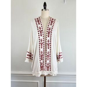 Knox‎ Rose Top XS Boho Floral Embroidered with Tassels Open Front Cardigan Top